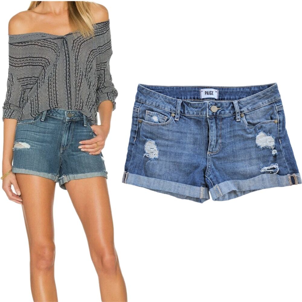 PAIGE Jimmy Jimmy  Denim Jean Shorts Size 26 Barnes Destructed Cuffed